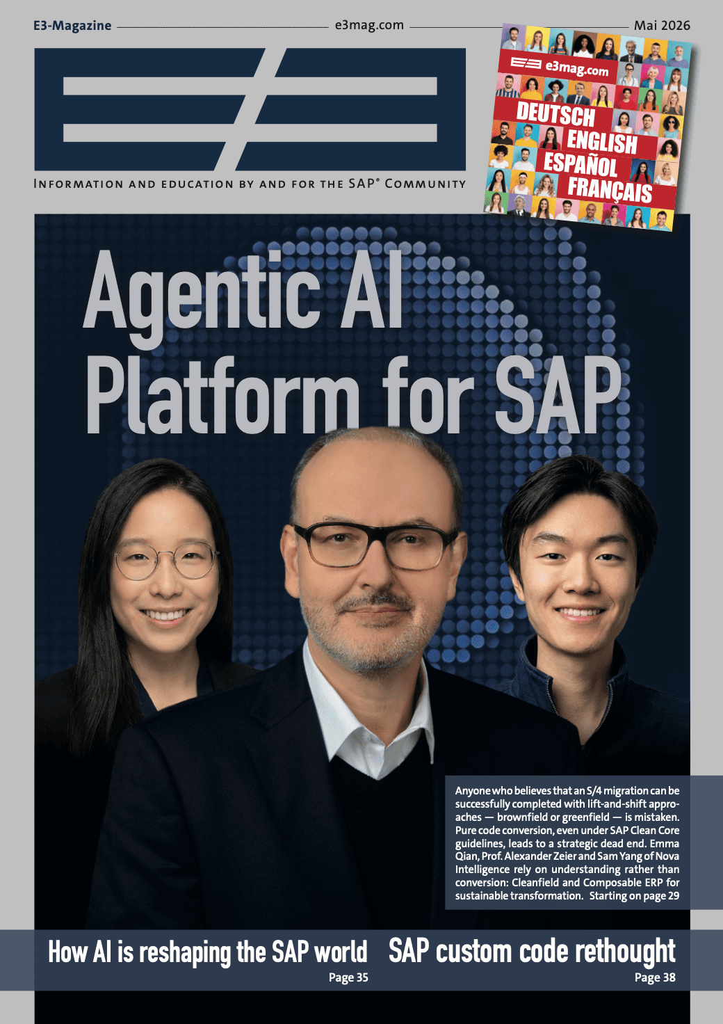 E3 magazine cover featuring Agentic AI Platform for SAP